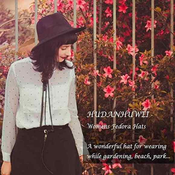 Hudanhuwei Womens Fedora Hat Wide Brim Black Silver One Size - Picture 4 of 4